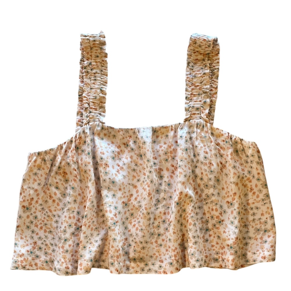 Monte - Peach Orange Floral Ruffles Buttons in Back Size Small